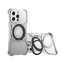 Metal Frameless Case Compatible with iPhone 13 Pro Max, Premium Aluminum Shockproof case Compatible with Magsafe Kickstand 360° Rotatable Magnetic Holder (Silver Silver)