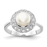 925 Sterling Silver CZ Cubic Zirconia Simulated Diamond White Freshwater Cultured Pearl Ring Measures 11.15mm Wide Jewelry for Women - Ring Size Options: 6 7 8