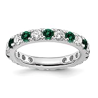 3.26mm 14k White Gold Lab Grown Diamond SI1 SI2 G H I and Created Emerald Eternity Band Size 7.00 Jewelry for Women