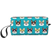 Cute Corgi Glasses And Mustaches Print Portable Cosmetic Bag Zipper Pouch Travel Cosmetic Bag, Travel Organizer Daily Organizer, Small Toiletry Organizer Travel Wallet