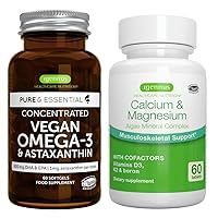 Vegan Omega-3 + Calcium & Magnesium Complex Vegan Bundle, Sustainable EPA & DHA Algae Oil 1340mg + 2:1 Plant Based Algae Mineral Complex, by Igennus