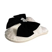 2024 Ladies Fashion Plush Rhinestone Bow Decoration Flat Bottom Warm Cotton Slippers Womens Slippers Wide