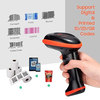 Tera Pro Series Wireless 1D 2D QR Barcode Scanner with Cradle Display Counting Screen Extra Fast Scanning Speed Ultra High Resolution Handheld Image Bar Code Reader for Warehouse Inventory HW0008
