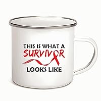 This is what a survivor look like Heart Disease Red Ribbon awareness 12oz Enamel Silver Mug
