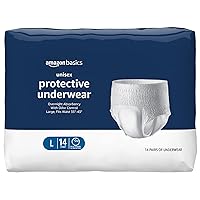 Amazon Basics Incontinence Underwear for Men and Women, Overnight Absorbency, Large, 14 Count, White (Previously Solimo)