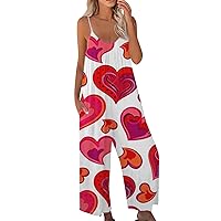 Valentine's Day Jumpsuits for Women Wide Leg Jumpsuits Print Loose Overalls Jumpsuits for Women Dressy Womens Jeans