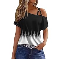 Going Out Tops for Women,Sexy Tops for Women Off The Shoulder Criss Cross Geometry Print Blouse Summer Sexy Holiday Tops Short Sleeve Pullovers for Women