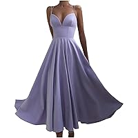 Women's Sexy Spaghetti Strap V Neck Chiffon Prom Dress Sleeveless Empire Waist Swing A-Line Evening Formal Dresses