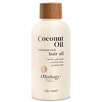 Oliology Coconut Hair Oil - Meds Split Ends, Controls Frizz, Hydrates & Softens - Lightweight Formula Helps Repair Distressed Hair from Heat Styling & Treatments | Made in USA & Paraben Free (4oz)