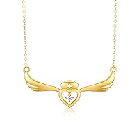 SISGEM 14k Gold Diamond Angel Wing Nurse Necklace for Women, Real Gold Medical Jewelry Gifts for Her, 16-18 Inch
