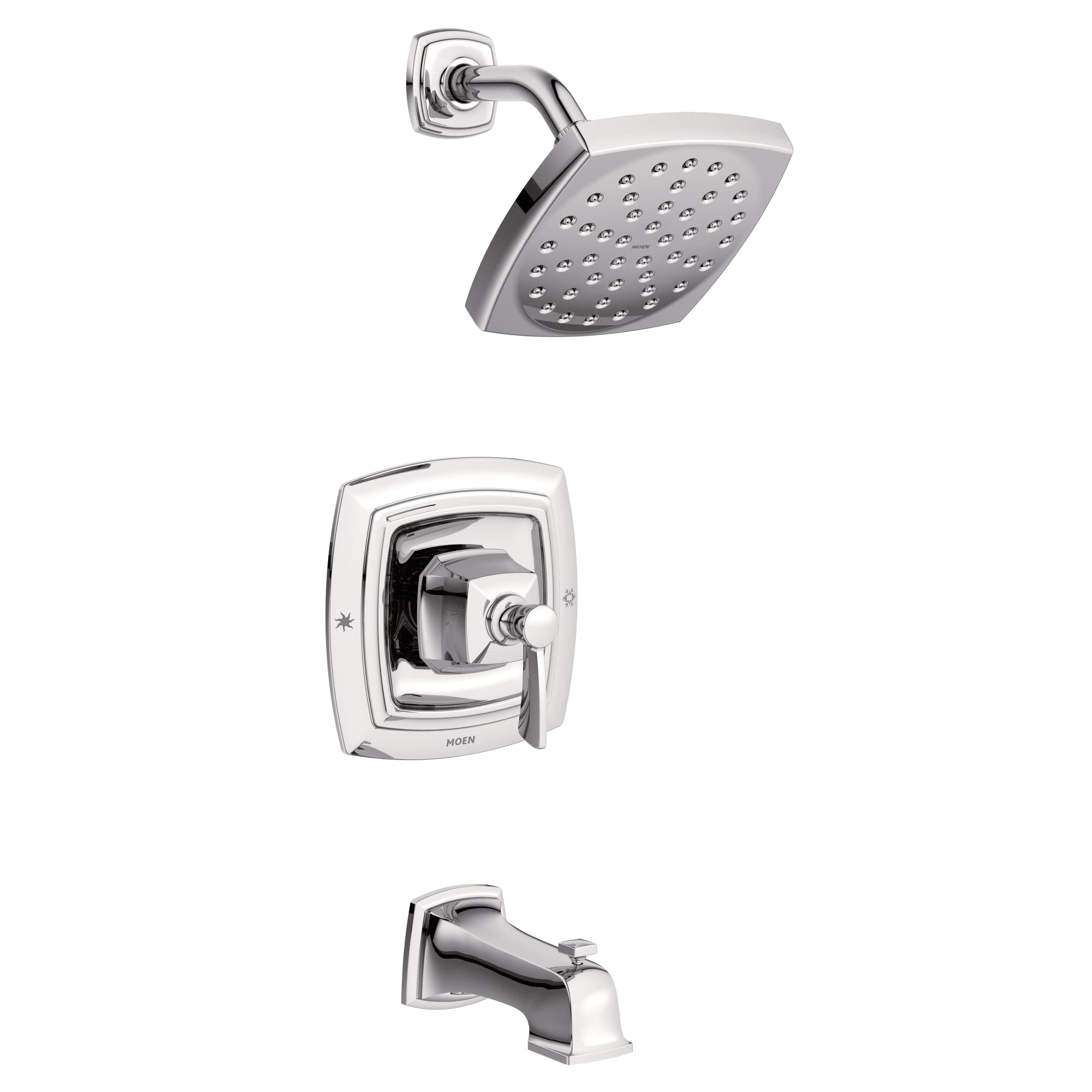 Moen Conway Chrome Posi-Temp Tub and Shower Trim Set Featuring Square Showerhead, Shower Lever Handle, and Tub Spout, Valve Included, 82922