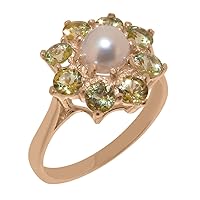Solid 10k Rose Gold Cultured Pearl & Peridot Womens Cluster Ring - Sizes 4 to 12 Available