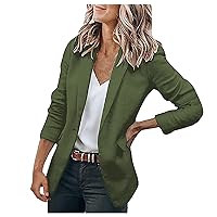 RMXEi Women's Casual Lapel Open Front Long Sleeve Work Office Suit Jacket Coat
