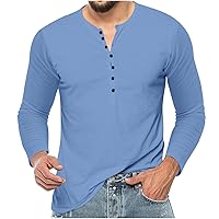 Men's Long Sleeve Henley Shirt Slim Fit Casual Tee Shirts Hippie Crewneck Lightweight T-Shirt Plain Soft Workout Tees