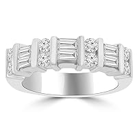 1.50 ct Baguette and Round Cut Diamond Wedding Band Ring in 14 kt White Gold