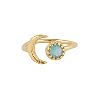 Gold Plated Adjustable Ring | Handmade Blue Chalcedony Moon Shape | Gift For Her Ring Jewelry 1056 3F
