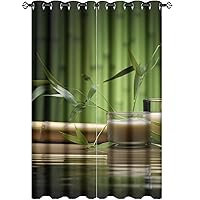 Vintage Bamboo Blackout Curtains Set of 2 Panels Natural Bamboo Forest Leaves Candle Grommet Top Window Drapes Room Darkning Thermal Insulated Curtains for Bedroom