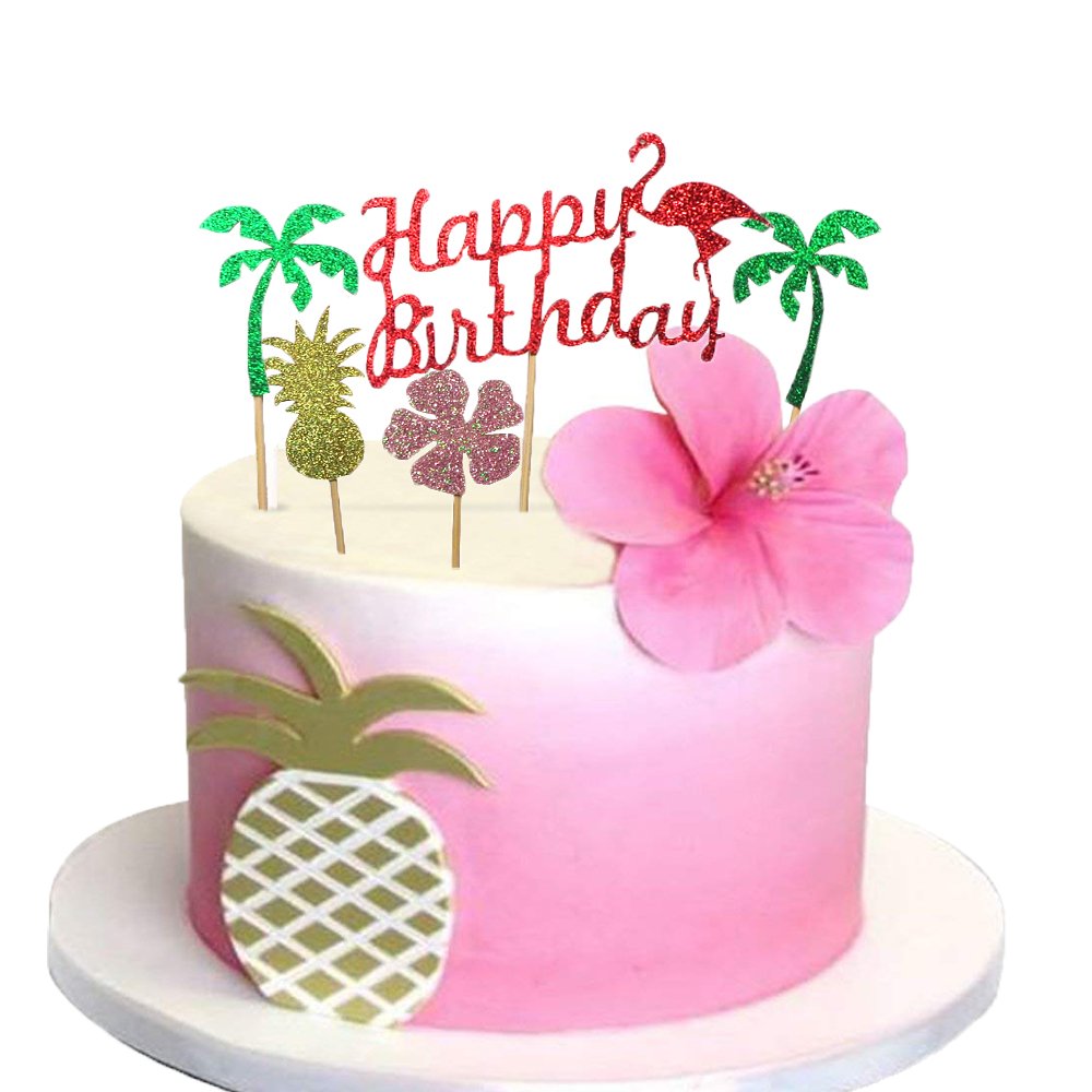 Mua Glitter Luau Cake Topper Flamingo Happy Birthday Cake Picks ...