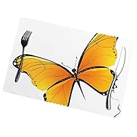 (Pretty Butterfly Print) Rectangular Printed Polyester Placemats Non-Slip Washable Placemat Decor for Kitchen Dining Table Indoor Outdoor Placemats 12x18in