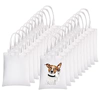 20 Pieces Sublimation Canvas Tote Bags Blank Tote Bags Screen Printing Reusable Washable Polyester Grocery Bags for Heat Transfer Vinyl DIY Crafting White, 14x16 Inch