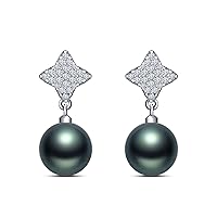 9 mm Tahitian Cultured Pearl and 0.278 carat total weight diamond accent Earring in 14KT White Gold