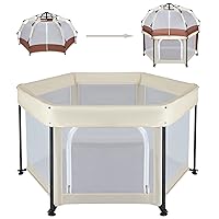 Portable Baby Playpen with Padded Floor, Toddler Beach Tent with Detachable Canopy, Play Yard for Indoor and Outdoor White