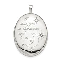 925 Sterling Silver Engravable 20mm Love To The Celestial Moon Diamond Oval Photo Locket Pendant Necklace Jewelry for Women
