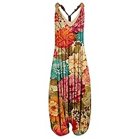 Jumpsuit For Women Printed Loose Plus Size Suspenders Summers Straight Leg Pants Loose Fitted Beach Overall