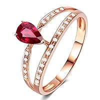For Love Unique Genuine Natural Ruby Gemstone Real Diamond 14K Rose Gold 14K Solid Engagement Promise Band Ring for Women