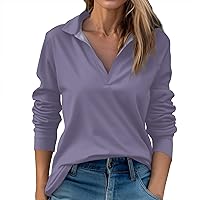 Womens Sweatshirts Trendy Women's Autumn And Winter Tops V-Neck Solid Color Casual Fashion Top T-Shirt