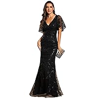 Ever-Pretty Women's Bridesmaid Dress V Neck Short Sleeve Sparkly Embroidery Formal Dress 0692