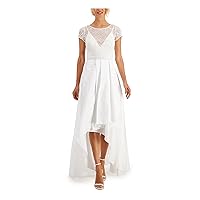 JKARA Womens White Zippered Beaded Overlay Lined Sleeveless V Neck Full-Length Evening Hi-Lo Dress S