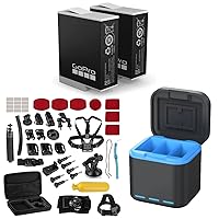 GoPro Enduro 1720mAh Rechargeable Lithium-Ion Battery for HERO12/11/10/9 Cameras, 2-Pack – Bundle with 40-Piece GoPro Accessory Kit, Triple Battery Charger