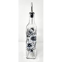 Olive Oil Vinegar Glass Cruet 16 oz Soap Bottle Black & White Roses Hand Painted