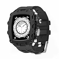 Modification Kit for Apple Watch Series 8 Series 7 45mm Metal Bezel+Rubber Strap for iWatch Series 6 SE 5 4 44mm Mod Cover (Color : Preto, Size : 45mm)