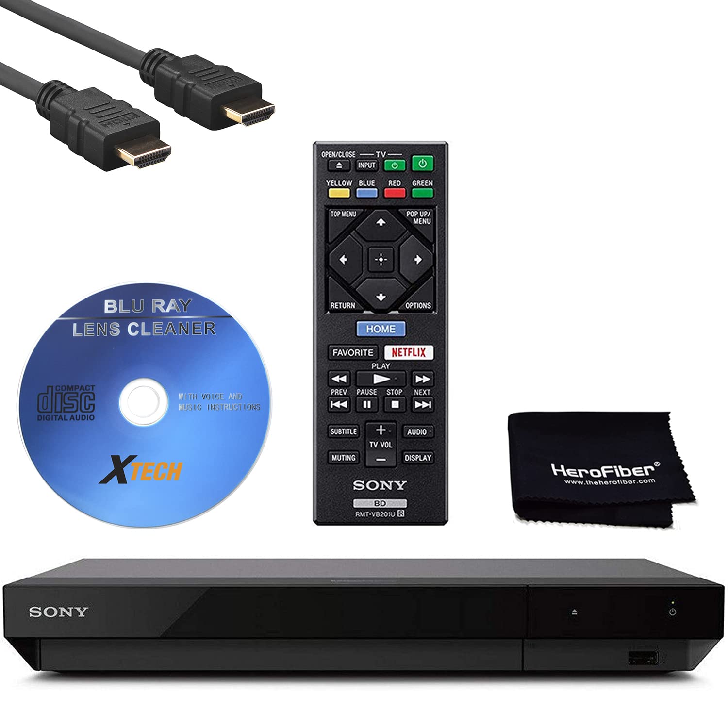 Sony UBP-X700/M, 4k Blu Ray Player For TV with Ultra HD Vision, HDR, WiFi for Streaming Netflix, YouTube or Disney+ & more. Includes HDMI Cable, Remote Control, Bluray/DVD Disc Cleaner, Cleaning Cloth