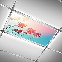 Coconut Tree,Golden Multicolored White Red Blue,Fluorescent Light Covers,Light Filters for Ceiling Lights Classroom & Office-Drop Ceiling Fluorescent Decorative,4x2 ft
