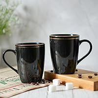 Femora Gold Series Ceramic Coffee Mug - Set of 2(12.2Oz) Multi - Color Tea Cups, Stackable, Chip Resistant, Large Serving Coffee Cup, Ideal Coffee Mug for Gift - Black