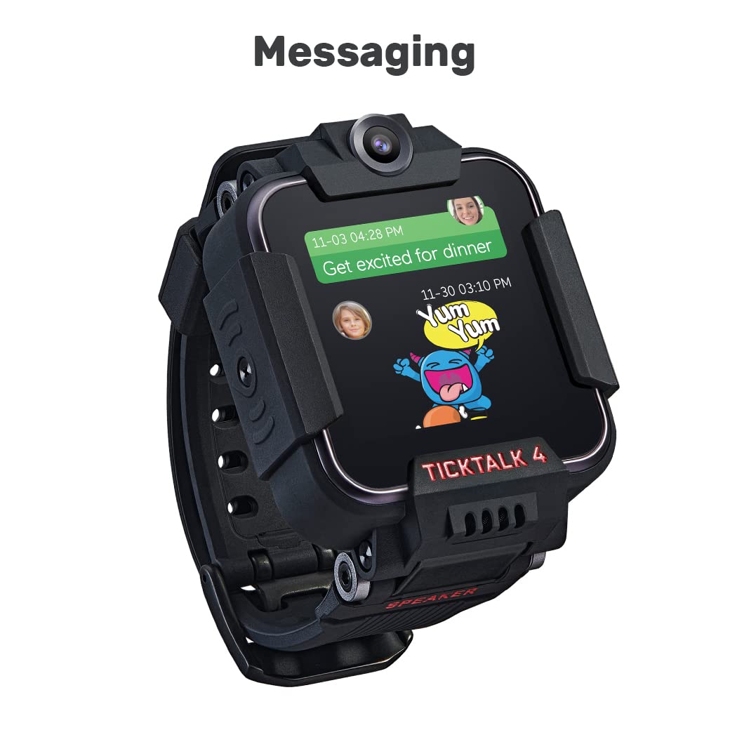 TickTalk 4 Kids Smartwatch with Power Base Bundle (Black Watch with Red Pocket SIM On T-Mobile's Network)