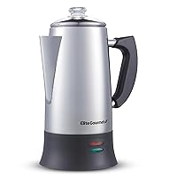Elite Gourmet EC922 Electric Coffee Percolator, Keep Warm, Glass Clear Brew Progress Knob, Cool-Touch Handle, Cordless Serve, 12-Cup, Stainless Steel