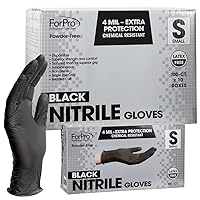 ForPro Disposable Nitrile Gloves, Chemical Resistant, Powder-Free, Latex-Free, Non-Sterile, Food Safe, 4 Mil, Black, Small, 1000-Count