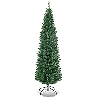 Giantex, Green Artificial Pencil Christmas, Premium Hinged Pine Tree with Solid Metal Legs, Perfect for Home, Shops and Holiday Decoration, (5FT) (Artificial Pencil Christmas Tree)