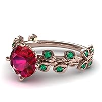 2 carat Ruby Engagement Ring for Women Emerald Leaves All Around Ruby Ring - Sydney