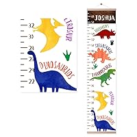 Personalized Name Kids Growth Chart Ruler Flower Dinosaur Growth Ruler Canvas Wall Ruler Oak Solar Woodland Theme Kids Height Chart Baby Wall Growth Chart with Custom Name (Dinosaur)