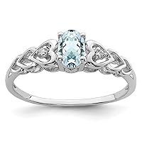 925 Sterling Silver Polished Open back Aquamarine and Diamond Ring Measures 2mm Wide Jewelry for Women - Ring Size Options: 10 5 6 7 8 9