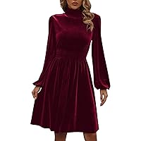 Women's Holiday Dresses Fashionable Casual Solid Color Pullover A-Line Skirt Long Sleeved V Neck Dress, S-2XL