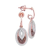 10kt Rose Gold Womens Round Red Color Enhanced Diamond Oval Dangle Screwback Earrings 1/3 Cttw