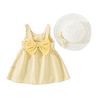 Toddler Girls Dress Sleeveless Plaid Skirt Bow Cute Sweet Suspender Dress Princess Dress with Hat Baby Girl Shoes