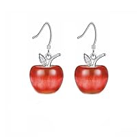 Uloveido Cute Apple Dangle Drop Fruit Stud Earrings Jewelry for Women and Teen Girls with Crystal YL007
