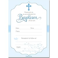 30 Baptism Invitations Boy with Envelopes (30 Pack) - Religious Christening Celebration Invites - Fill in Style